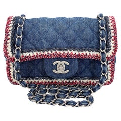 Used Chanel Blue Denim Tweed-Framed Rectangular Mini Flap Bag SHW 68189