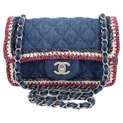 Chanel Blue Denim Tweed-Framed Rectangular Mini Flap Bag SHW 68189 Chanel Blue Denim Tweed-Framed Rectangular Mini Flap Bag SHW 68189