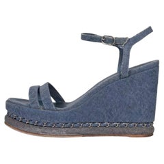 Chanel Blue Denim Wedge Sandals, Size 39.5
