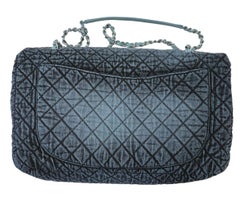 Chanel Blue Denimpression Single Flap Bag XL with Silver Hardware