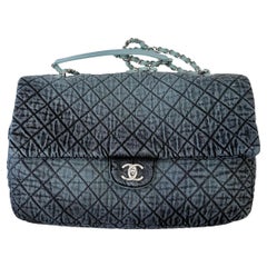 Chanel Blue Denimpression Single Flap Bag XL with Silver Hardware