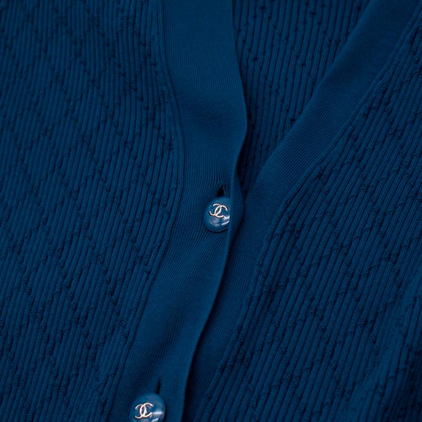 Chanel Blue Diamond Knit Longline Cardigan - Size US 6 2