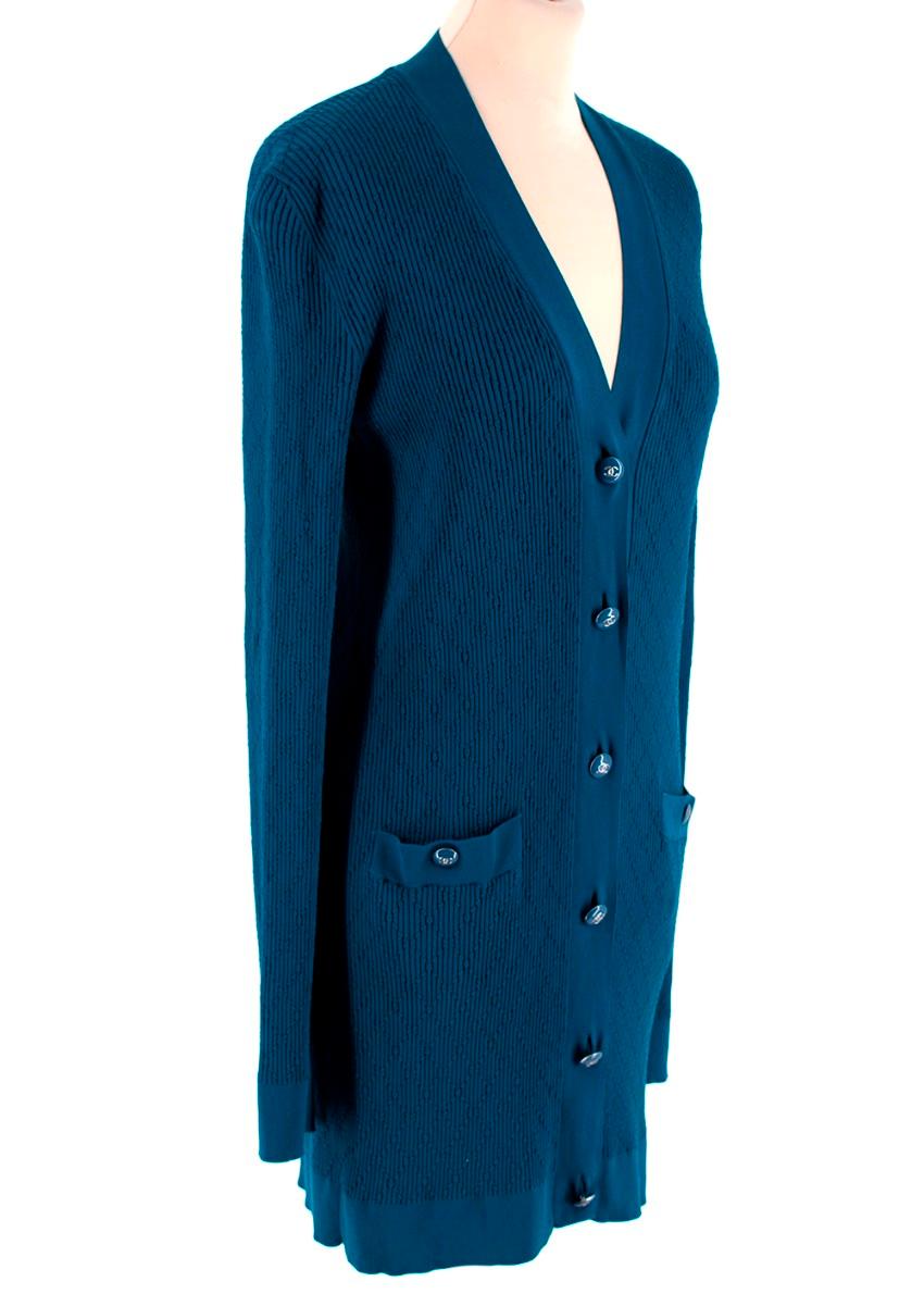 Chanel Blue Diamond Knit Longline Cardigan - Size US 6 3