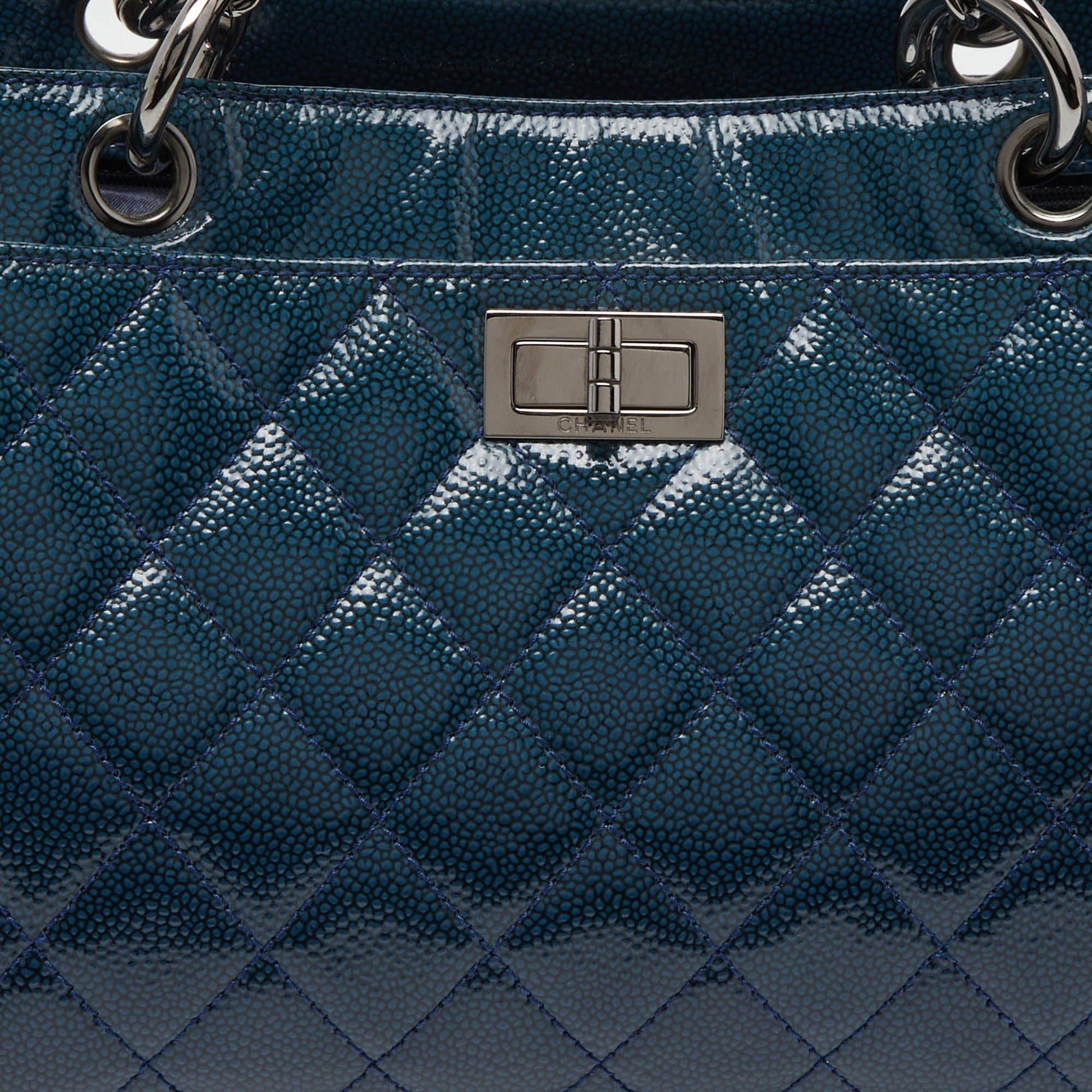 Chanel Blue Diamond Shine Quilted Leather Reissue Tote 6
