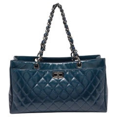 Chanel Blue Diamond Shine Quilted Leather Reissue Tote