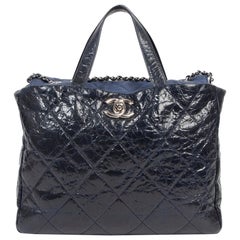 Chanel Blue Distressed Leather Tote Bag