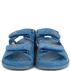 CHANEL blue distressed suede 21C DAD Sandals Shoes 38.5