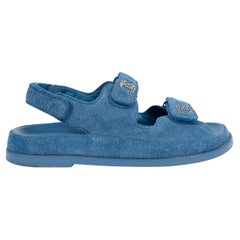 CHANEL blue distressed suede 21C DAD Sandals Shoes 38.5