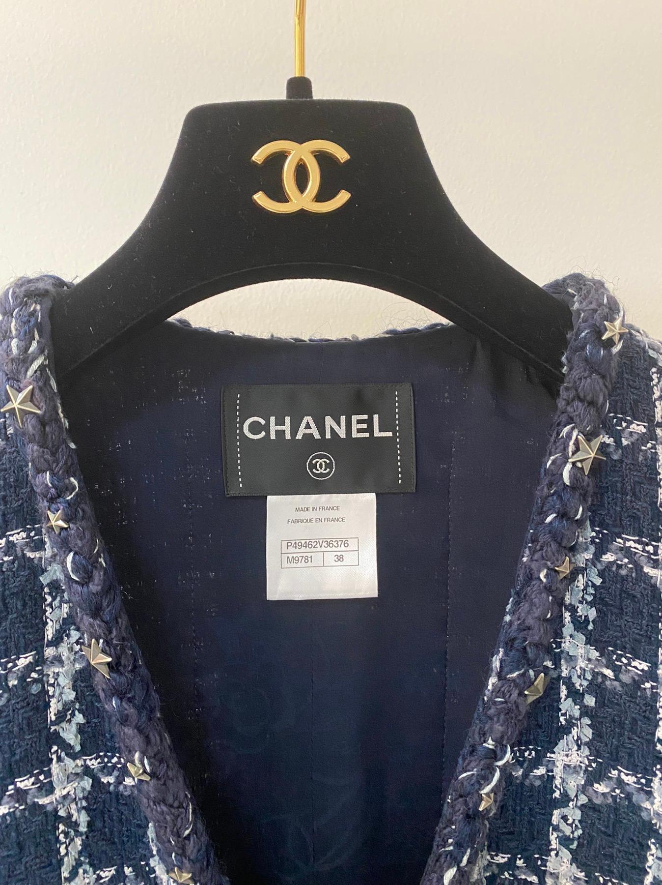 Chanel Blaue Ecru Wolle Mischung Tweed Paris-Dallas Jacke (Schwarz)