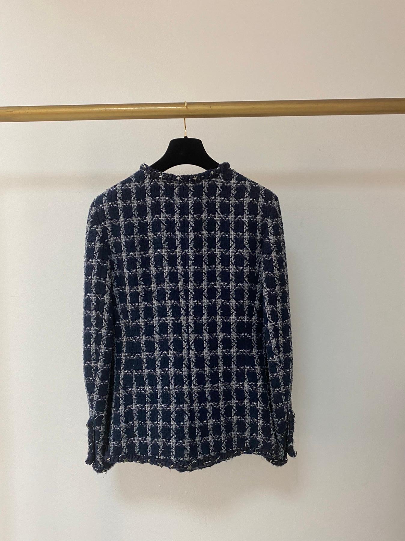 Chanel Blaue Ecru Wolle Mischung Tweed Paris-Dallas Jacke 1