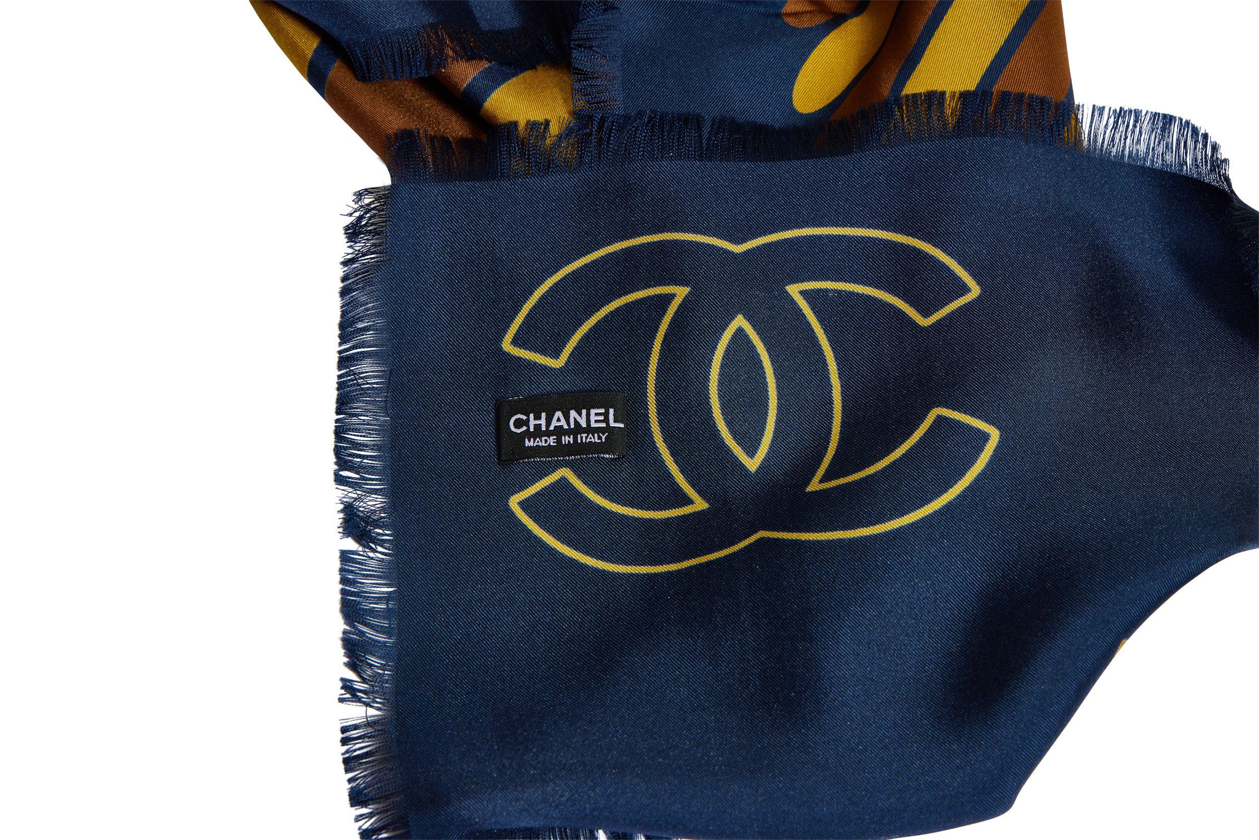 Chanel Blue Egyptian Silk Shawl In New Condition For Sale In West Hollywood, CA