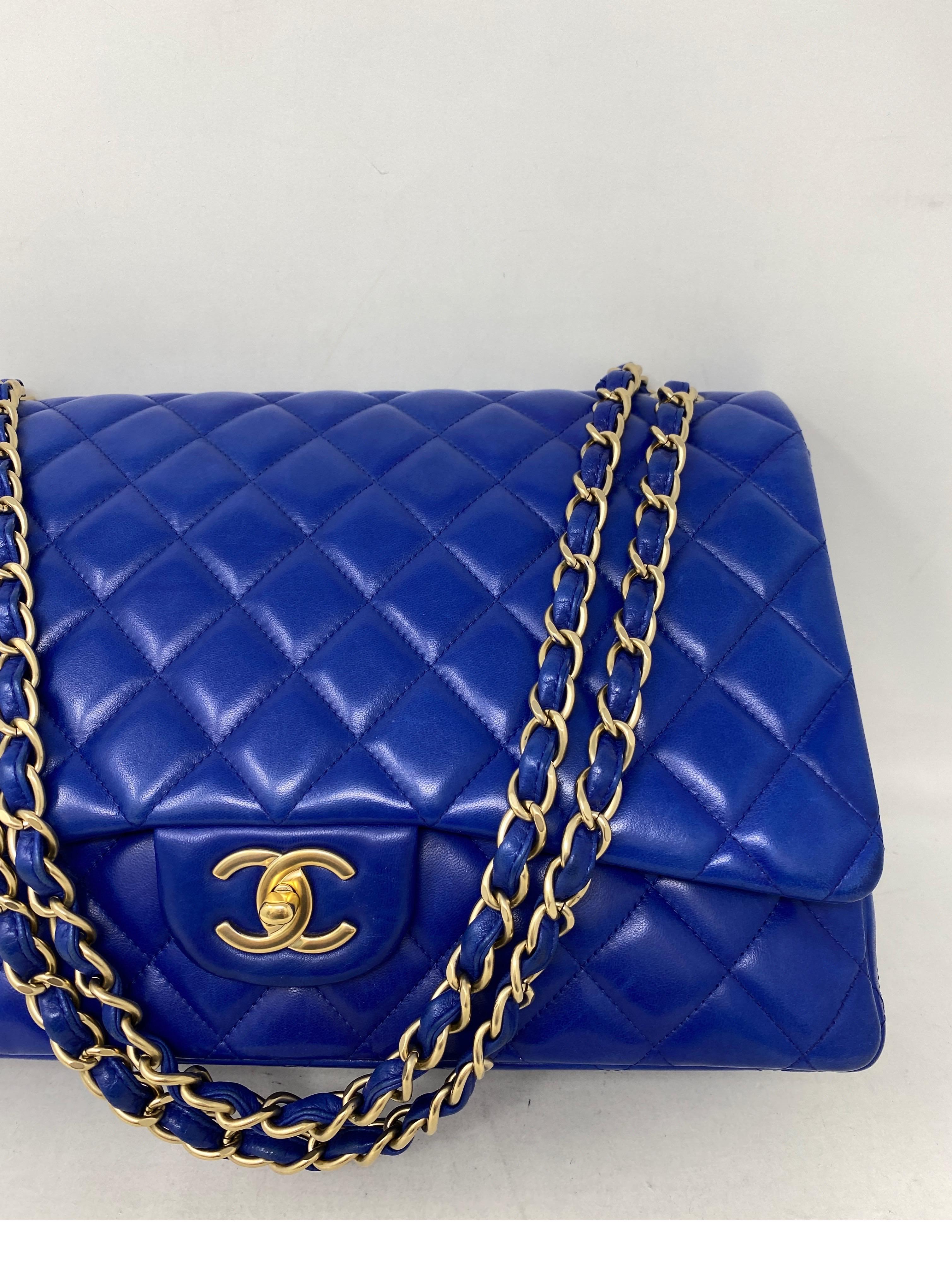 Chanel Blue Electric Maxi Lambskin Bag In Good Condition In Athens, GA