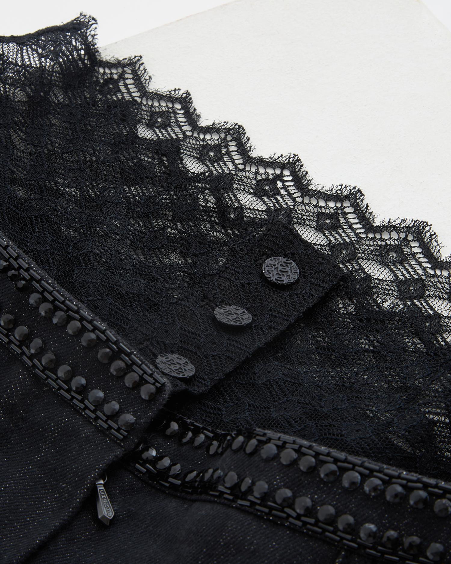Chanel blue embellished metallic gun metal & lace denim pants, ss 2004 For Sale 1