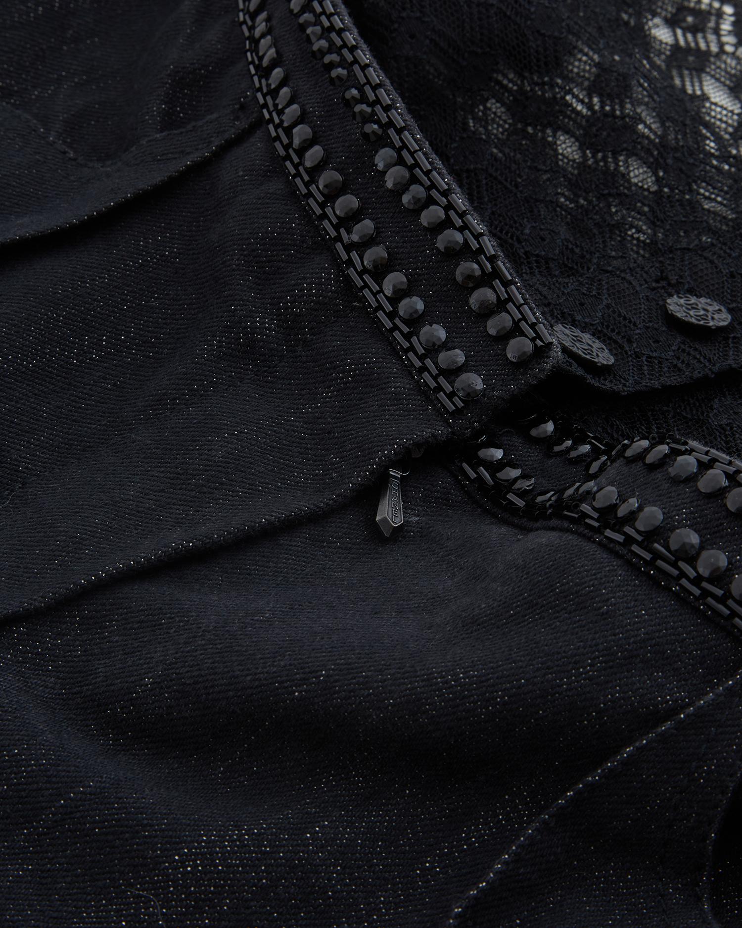 Chanel blue embellished metallic gun metal & lace denim pants, ss 2004 For Sale 2