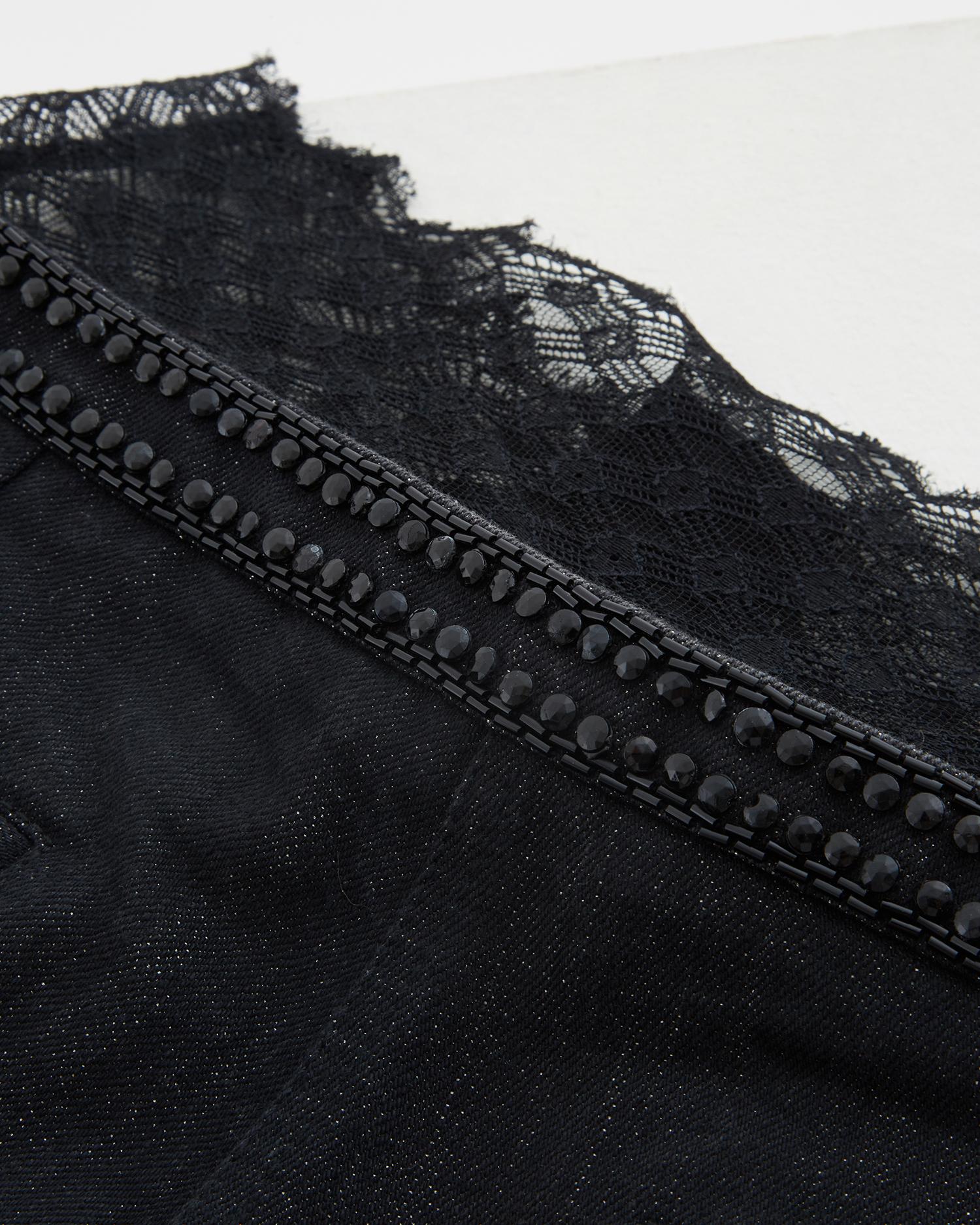 Chanel blue embellished metallic gun metal & lace denim pants, ss 2004 For Sale 3