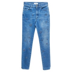 Chanel Blue Embossed Logo Denim Jeans S Waist 24"