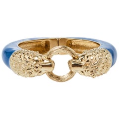 Chanel Blue Enamel Gold Tone Lion Head Magnetic Bracelet