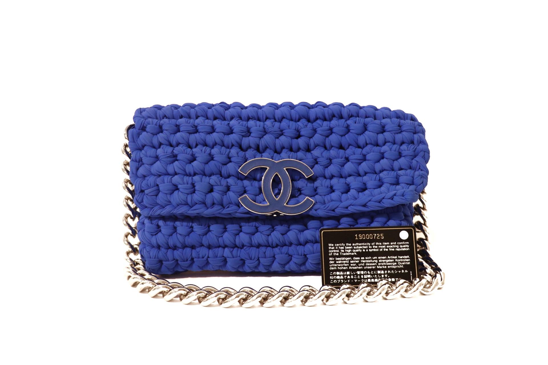Women's or Men's Chanel Blue Fancy Crochet Flap Bag