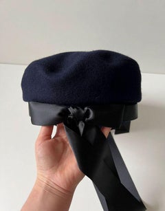 Chanel Blue Felt Cap With Grosgrain Ribbons