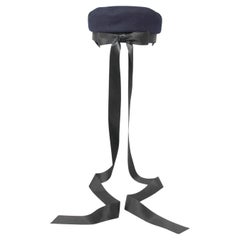 Chanel Blue Felt Cap With Grosgrain Ribbons