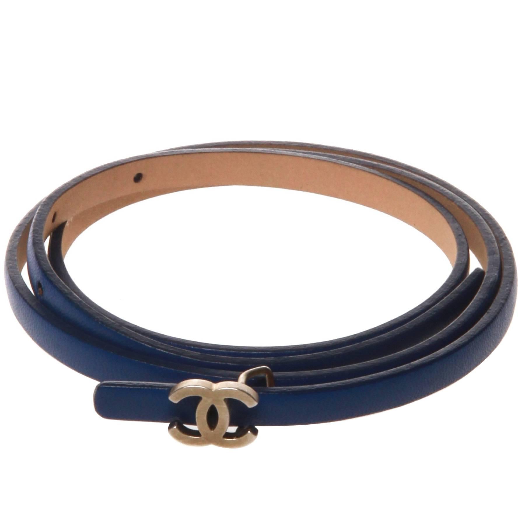 Chanel Blue Fine Leather CC Buckle Belt