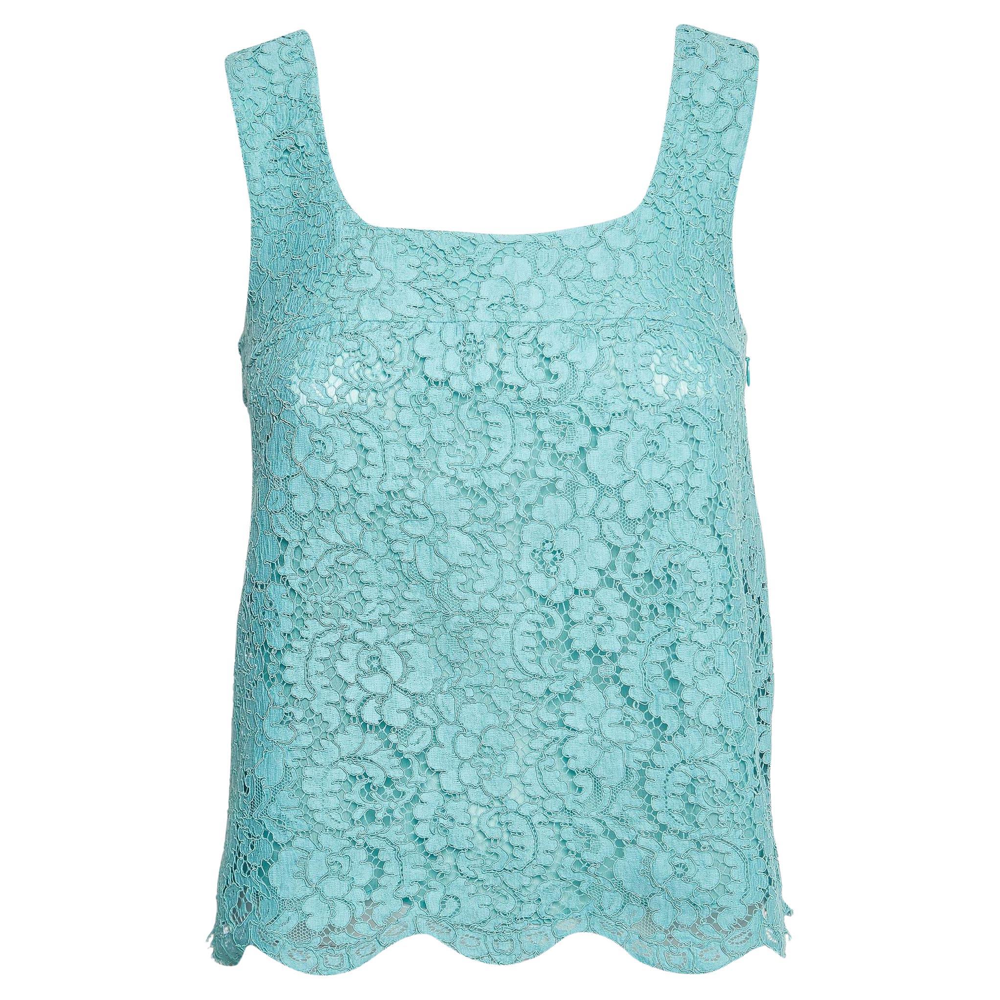 Chanel Blue Floral Pattern Lace Sleeveless Top S For Sale