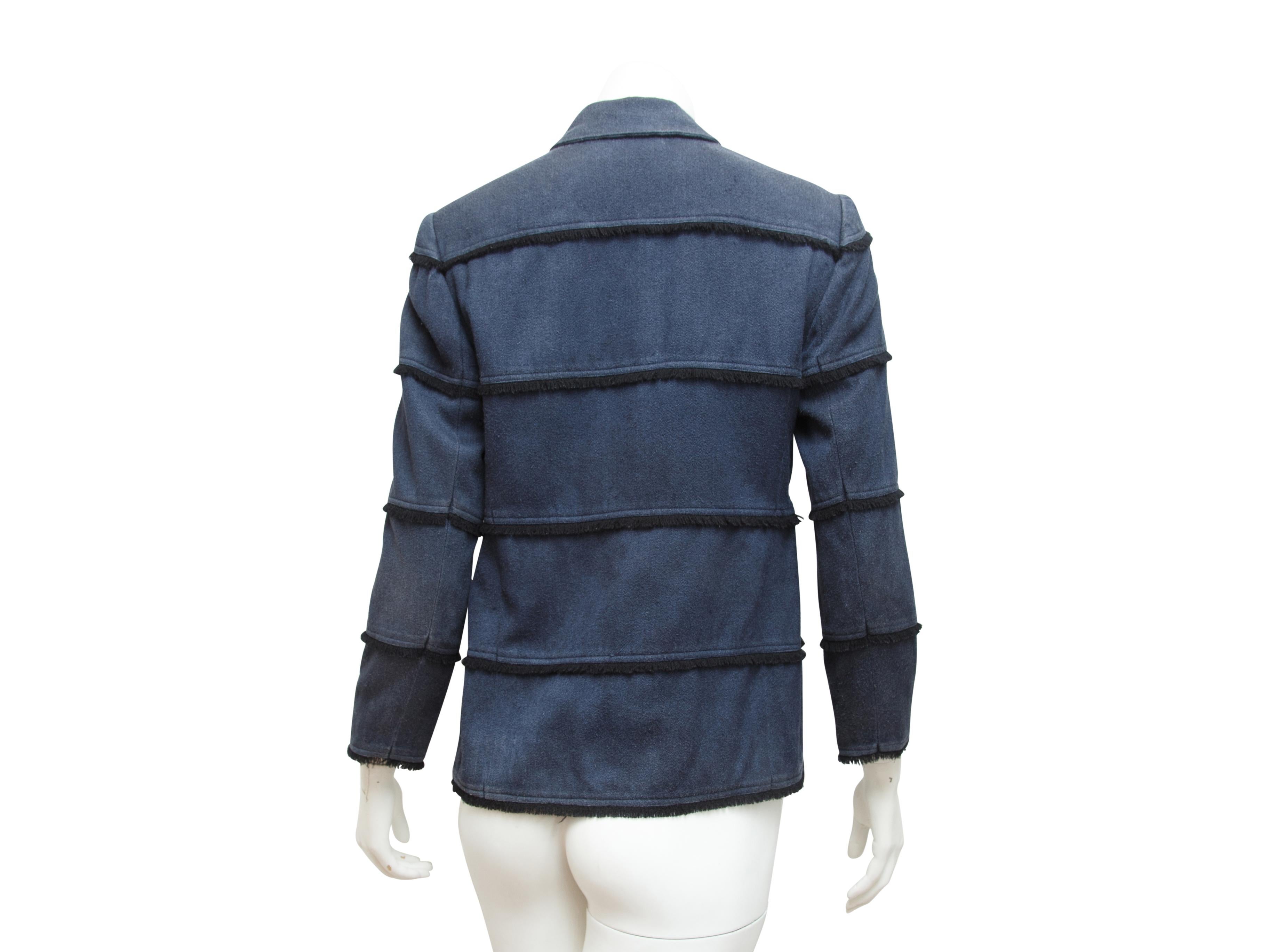 Black Chanel Blue Frayed Stripe Denim Cotton Jacket