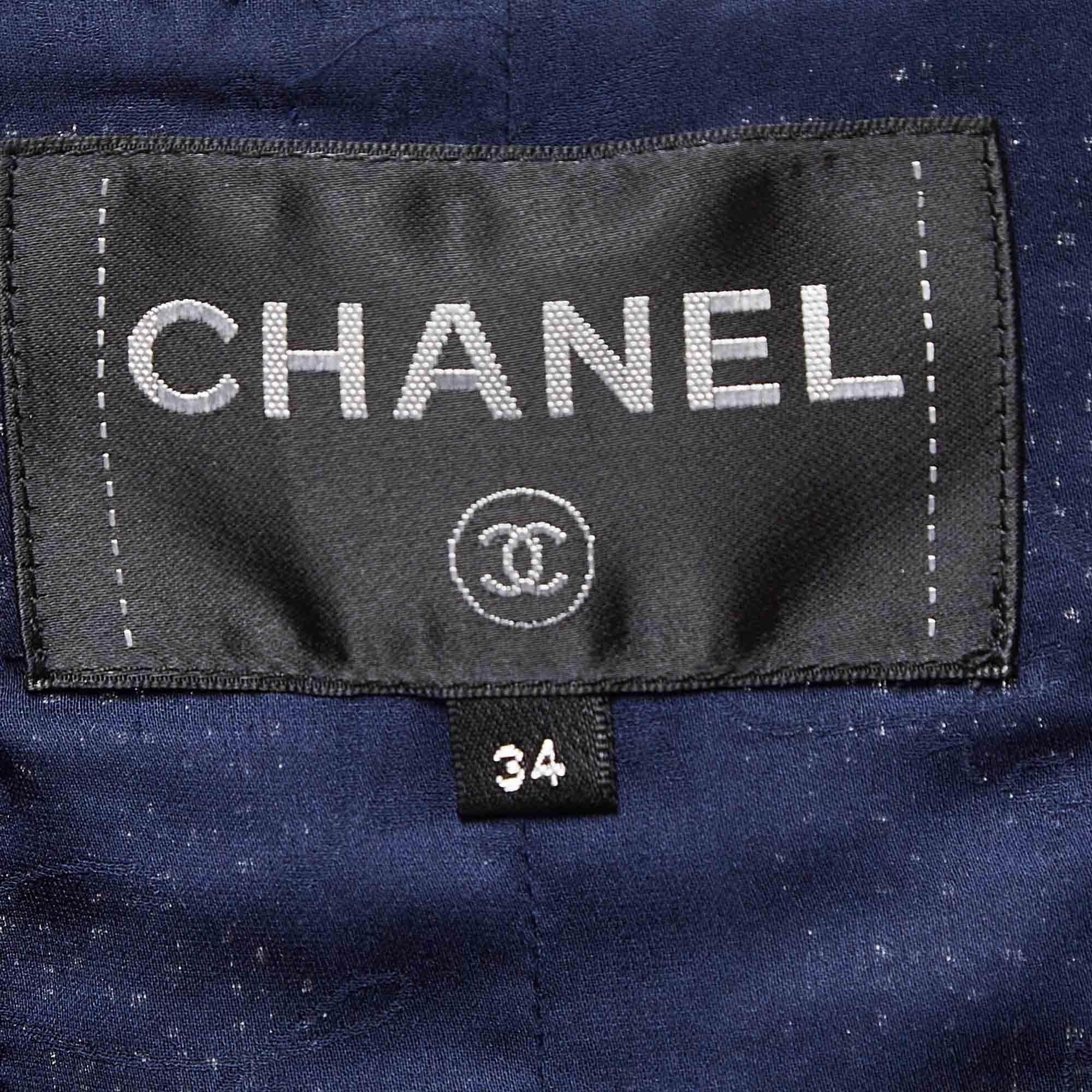 Chanel Blue Fringed Tweed Jacket S In Good Condition In Dubai, Al Qouz 2