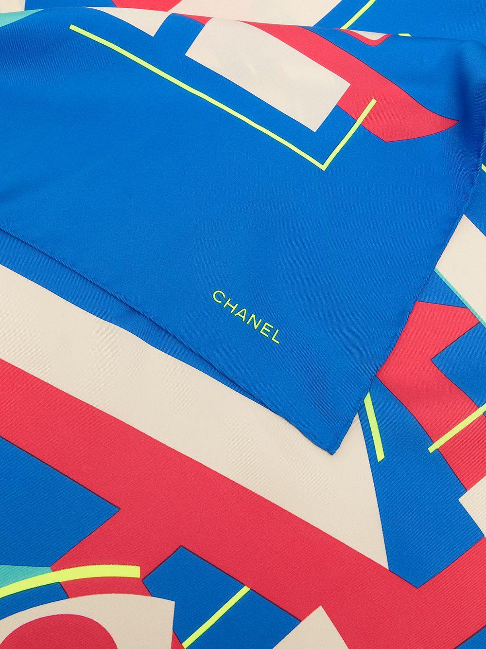 Women's Chanel Blue Geometric Logo Silk Scarf