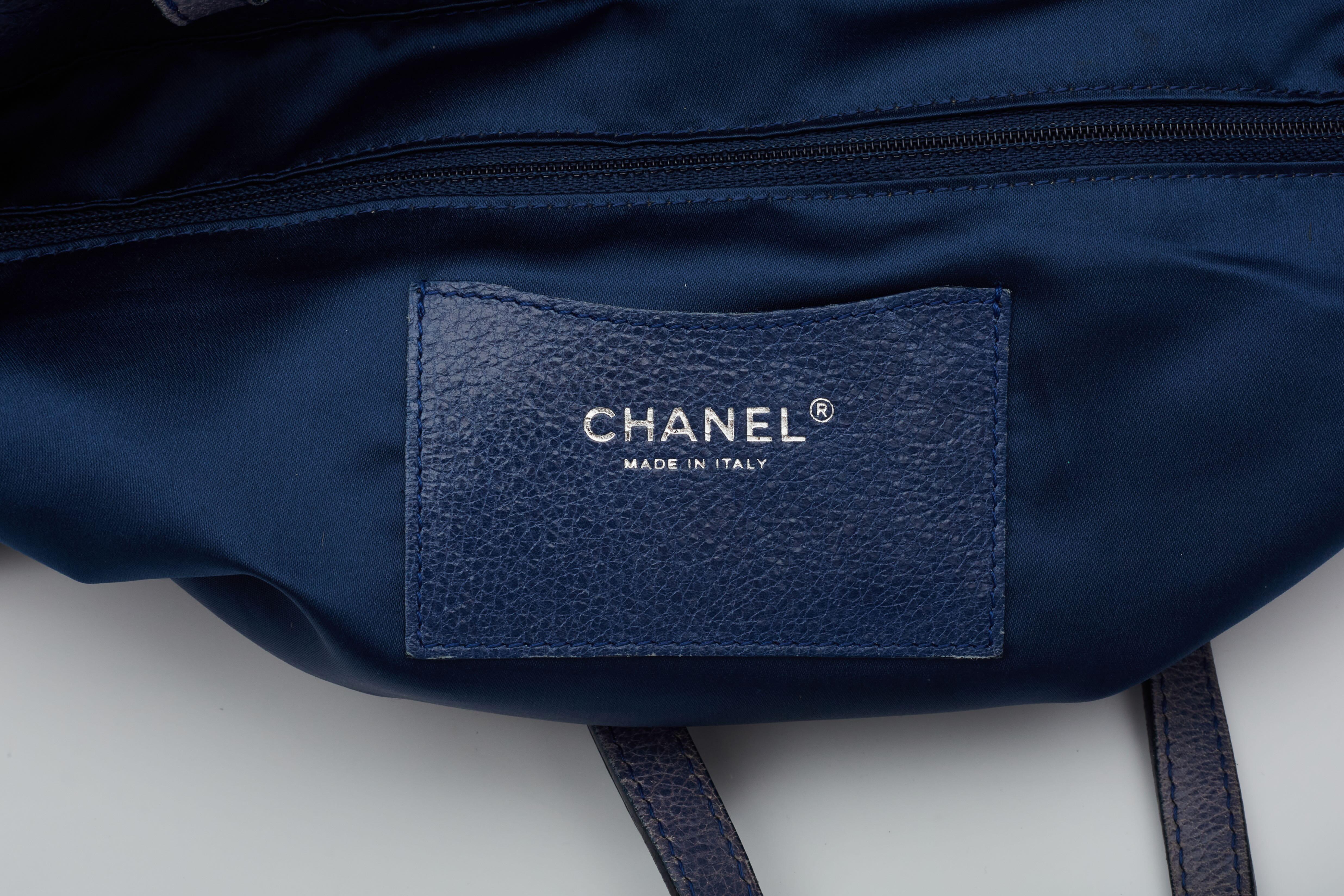 Chanel Blue Glazed Calfskin Large On The Road Tote Bag 5