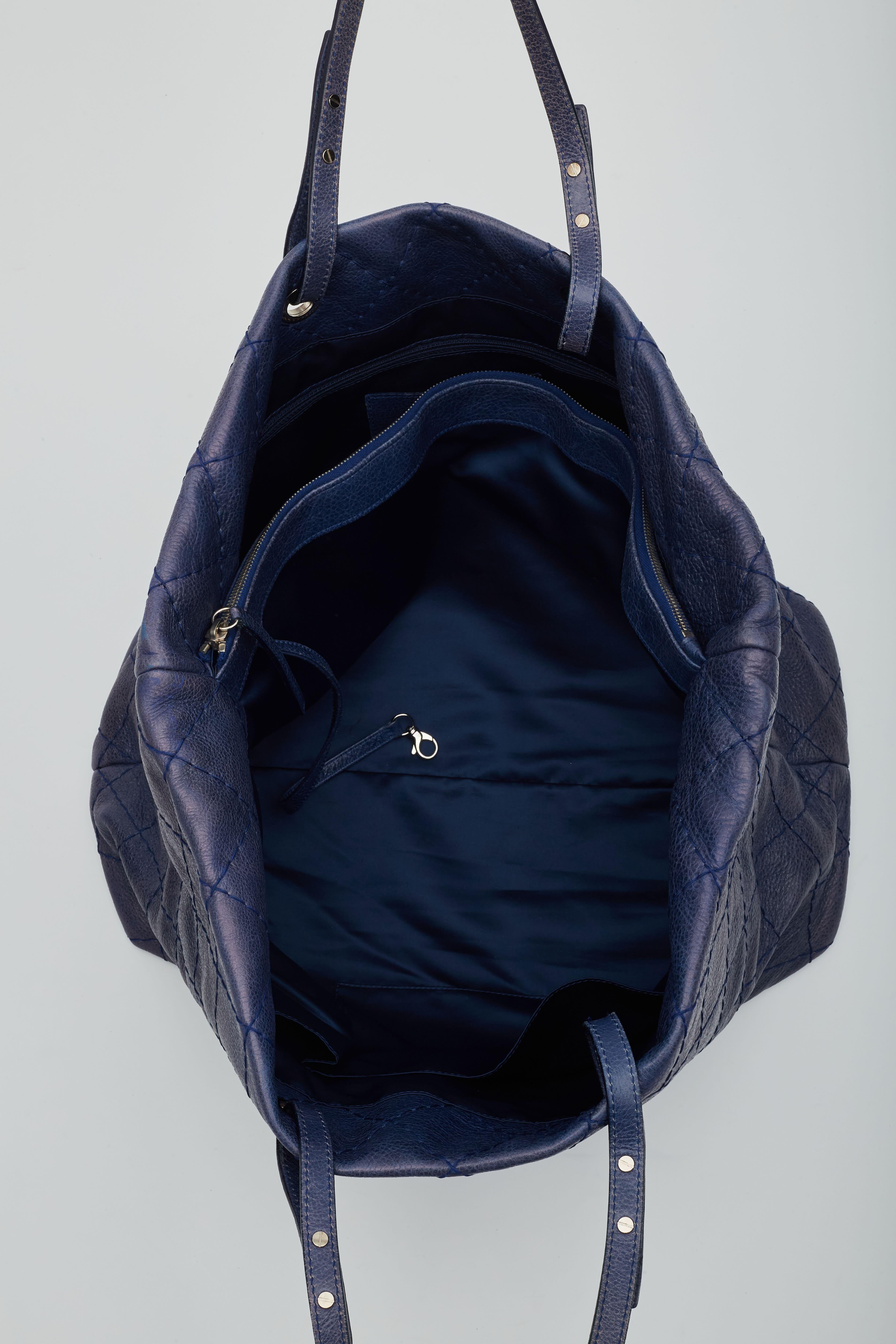 Chanel Blue Glazed Calfskin Large On The Road Tote Bag 6