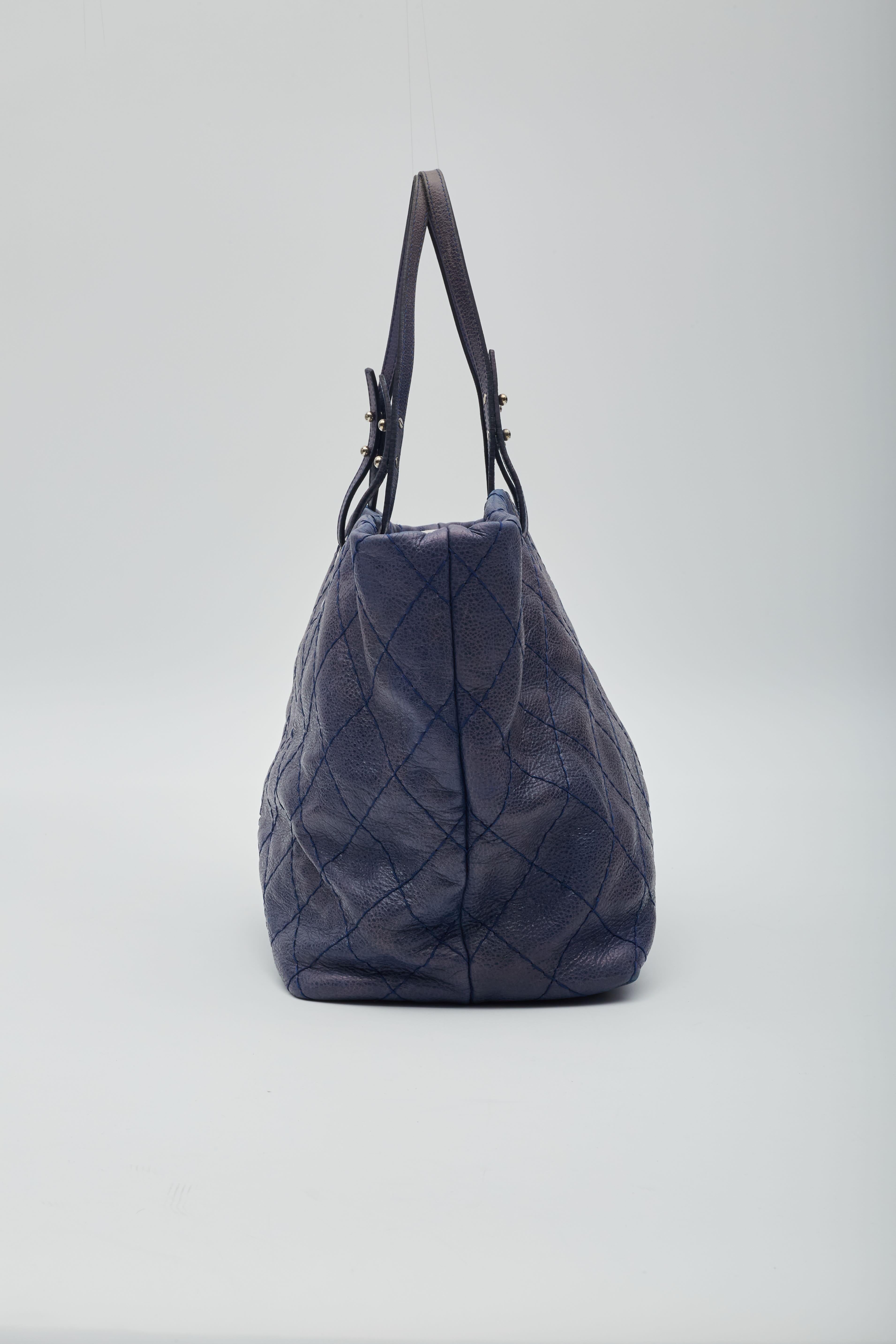 Chanel Blue Glazed Calfskin Large On The Road Tote Bag 1