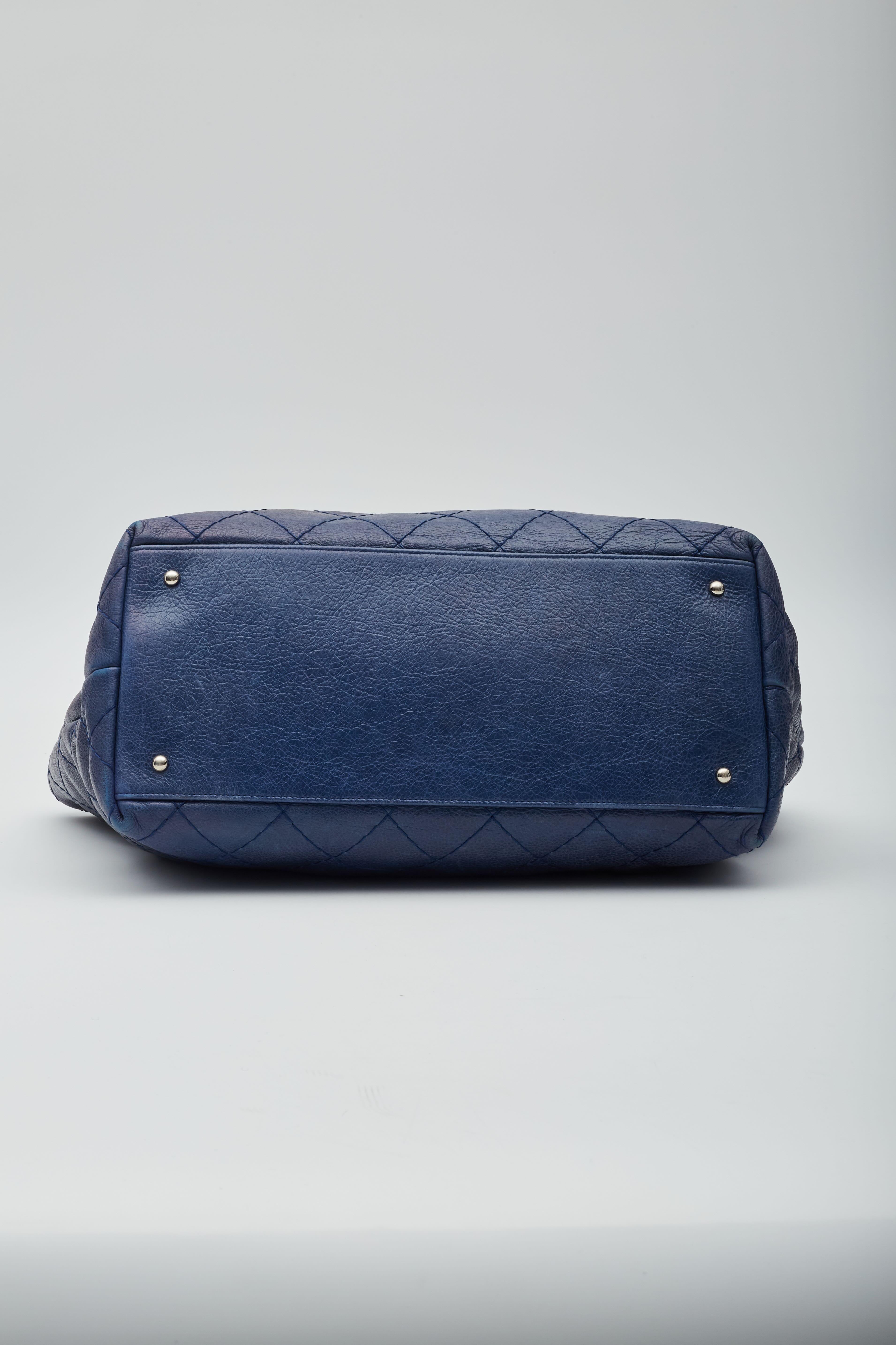 Chanel Blue Glazed Calfskin Large On The Road Tote Bag 3