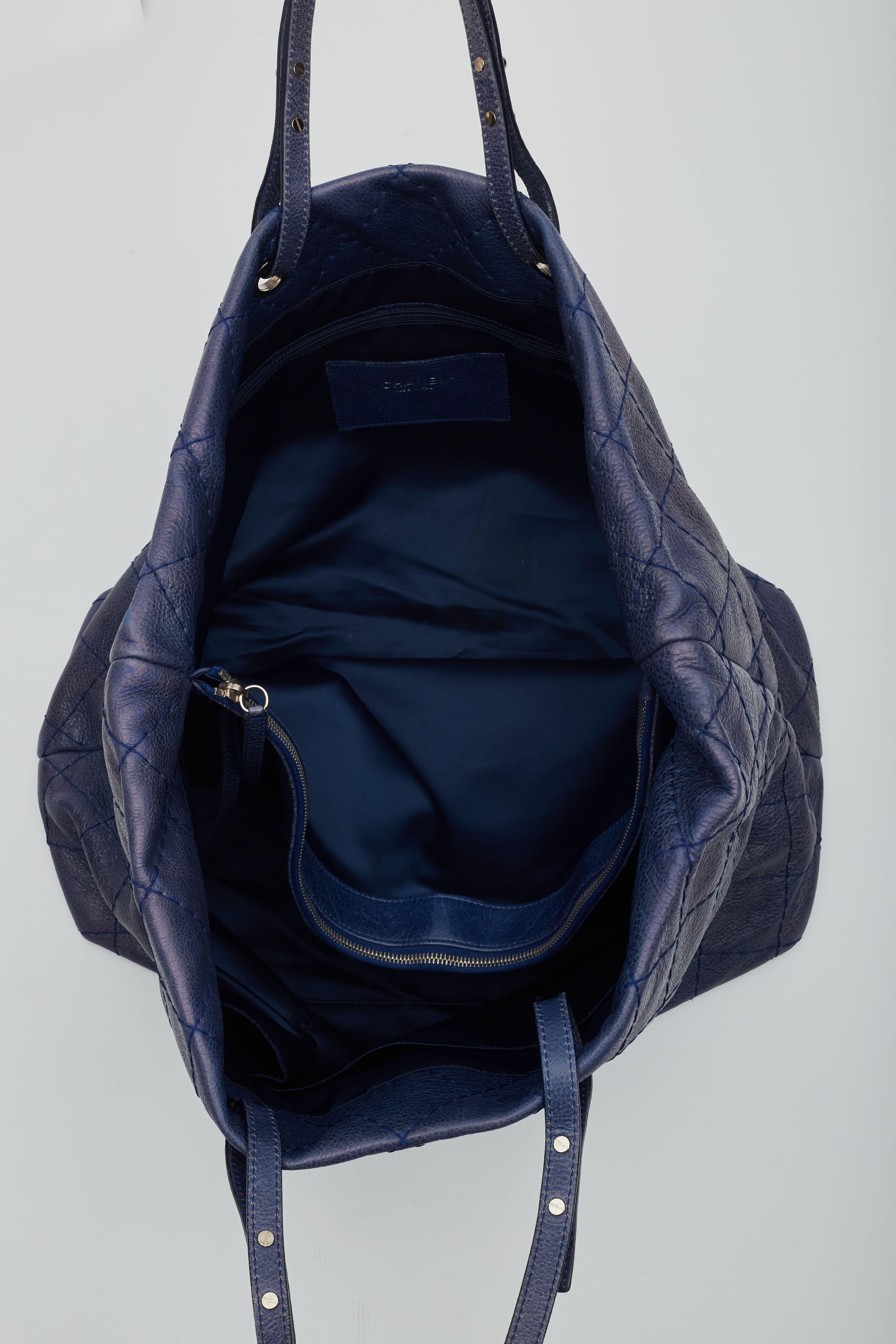 Chanel Blue Glazed Calfskin Large On The Road Tote Bag 4