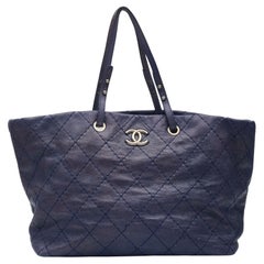 Chanel Blue Glazed Calfskin Large On The Road Tote Bag