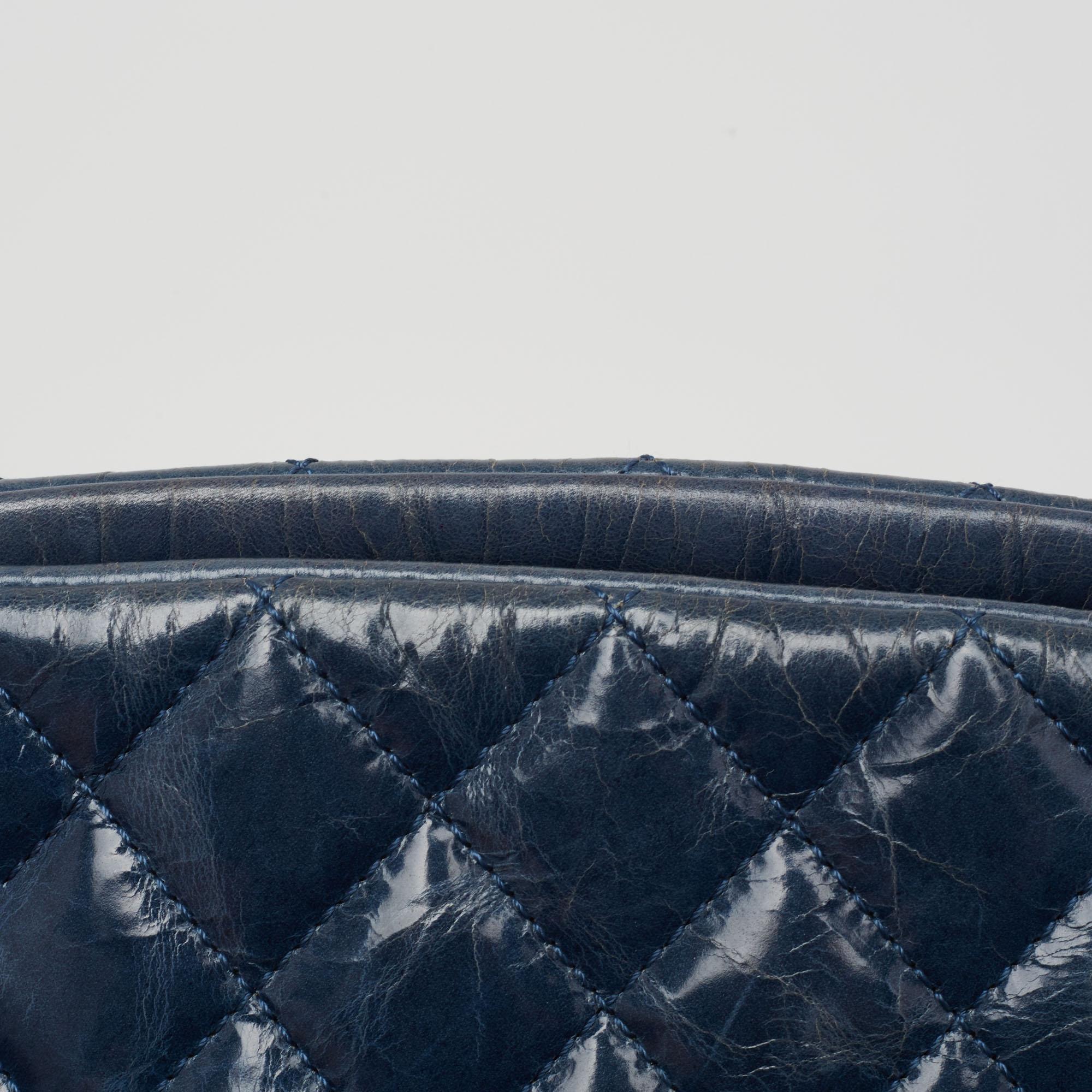 Chanel Blue Glazed Crackled Quilted Patent Large Just Mademoiselle Bowler Bag 3