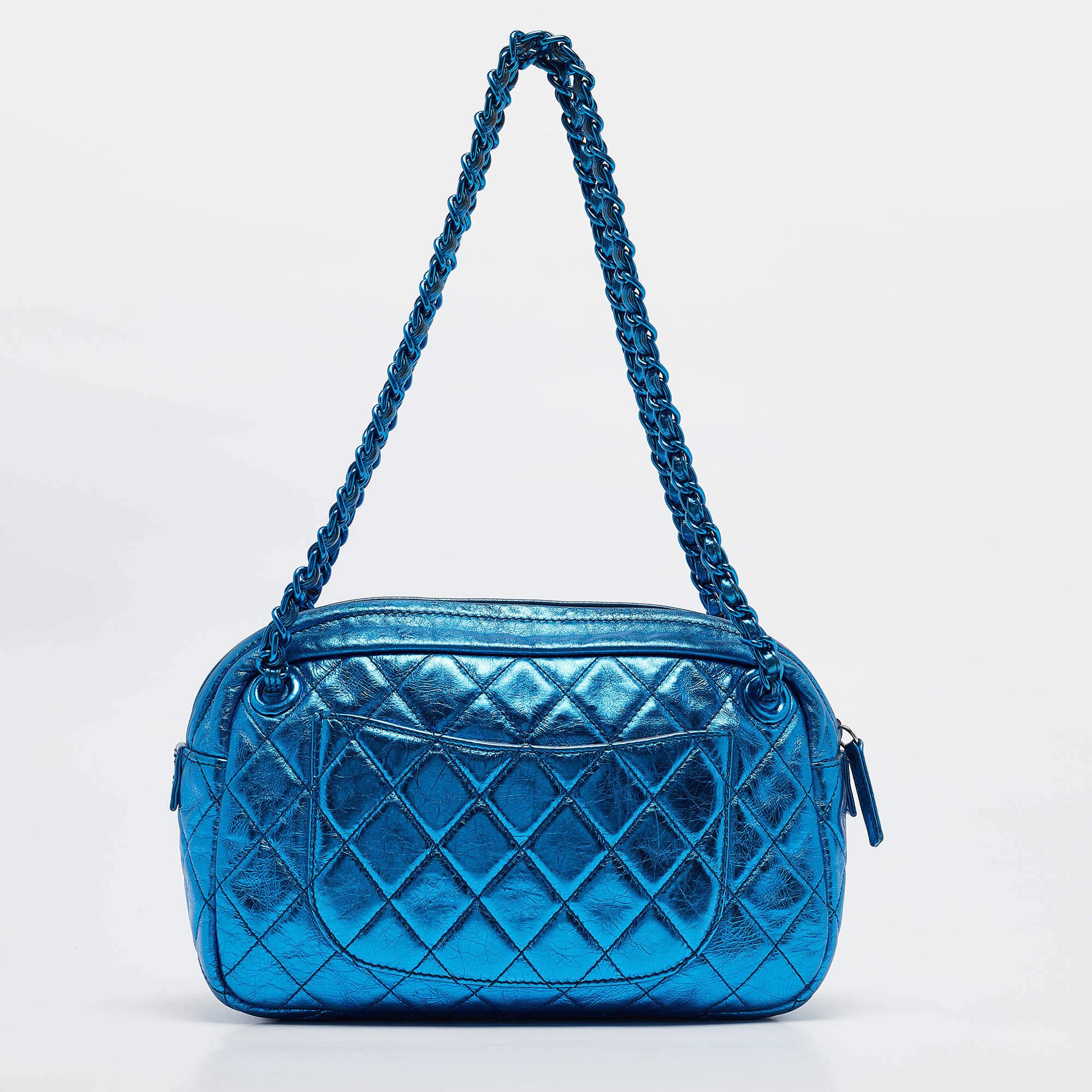 Women's Chanel Blue Glazed Leather Modern Chain Camera Bag