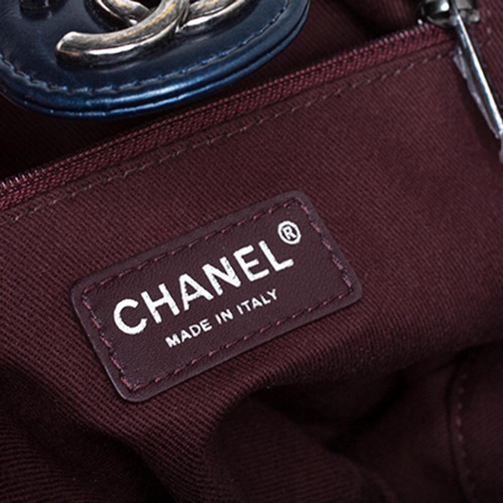Chanel Blue Glazed Leather Paris Seoul Accordion Flap Bag 7
