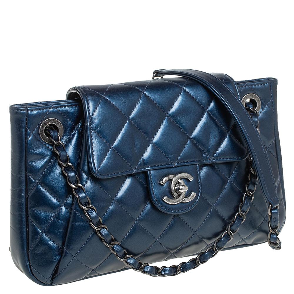 Women's Chanel Blue Glazed Leather Paris Seoul Accordion Flap Bag