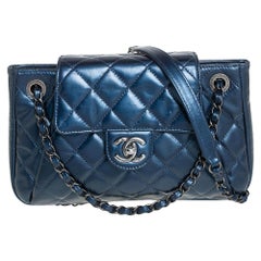 Chanel Blue Glazed Leather Paris Seoul Accordion Flap Bag