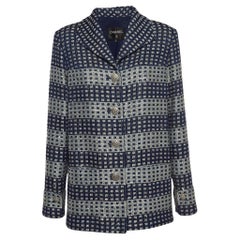 Veste longue Chanel en tweed bleu pailleté avec sequins L