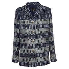 Chanel Blue Glitter Tweed Sequin Detail Long Jacket L