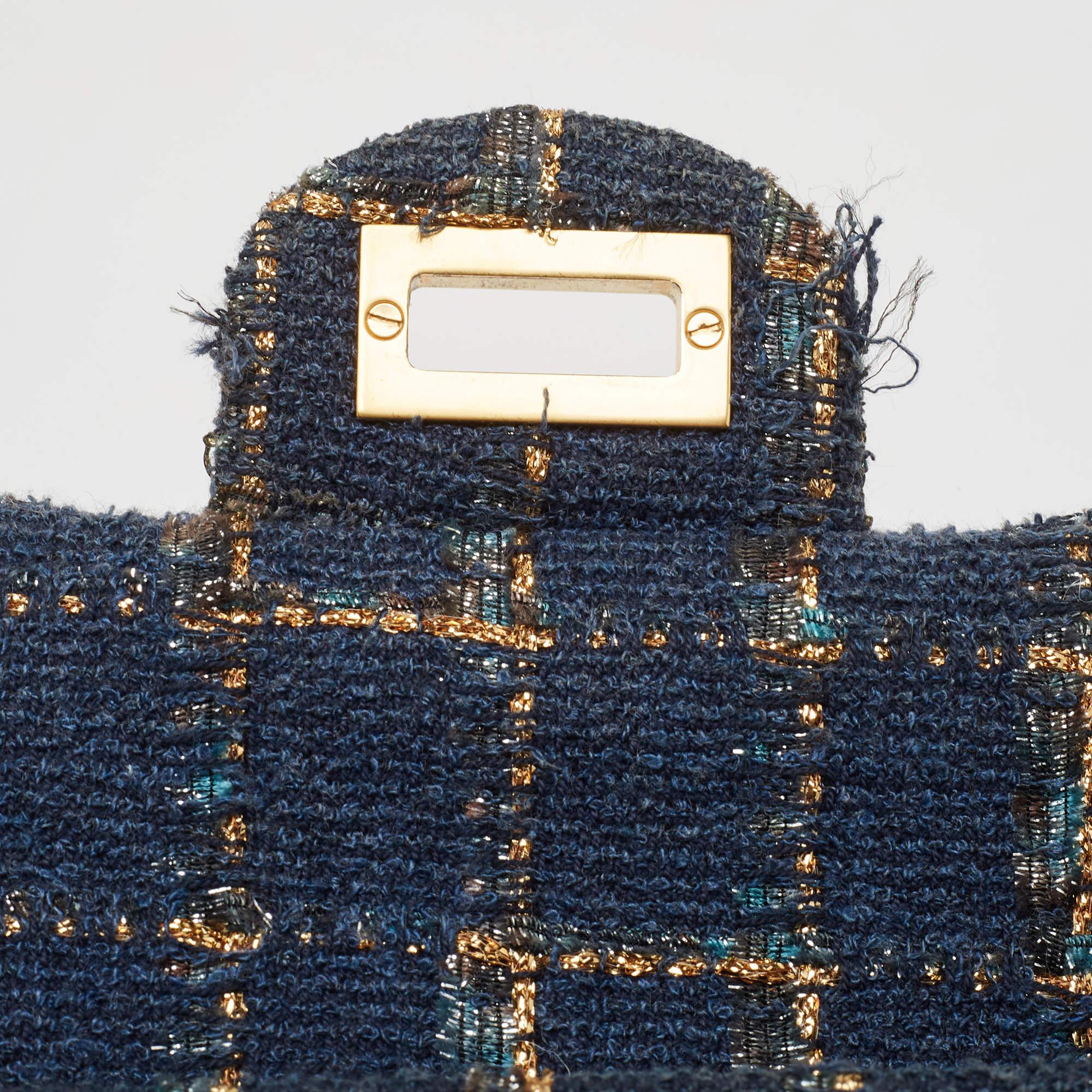 Chanel Blue/Gold Tweed Reissue 2.55 Icons Mademoiselle Double Flap Bag 6