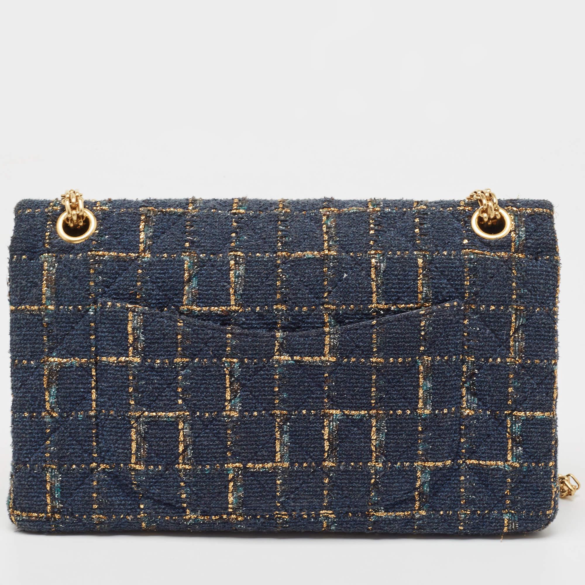 Women's Chanel Blue/Gold Tweed Reissue 2.55 Icons Mademoiselle Double Flap Bag