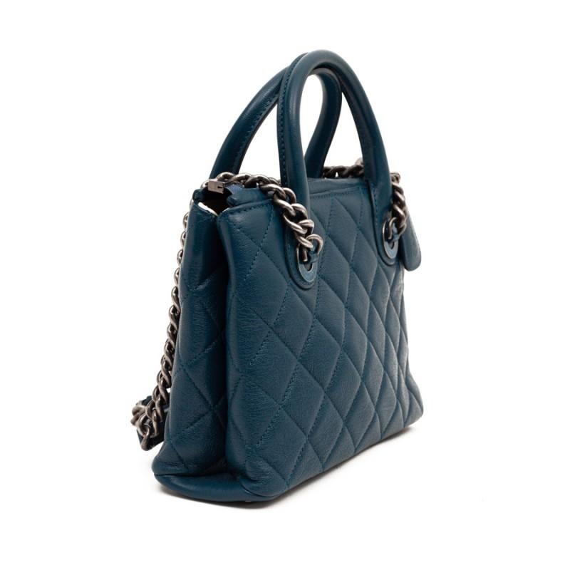 Black Chanel Blue Grained Leather Bag