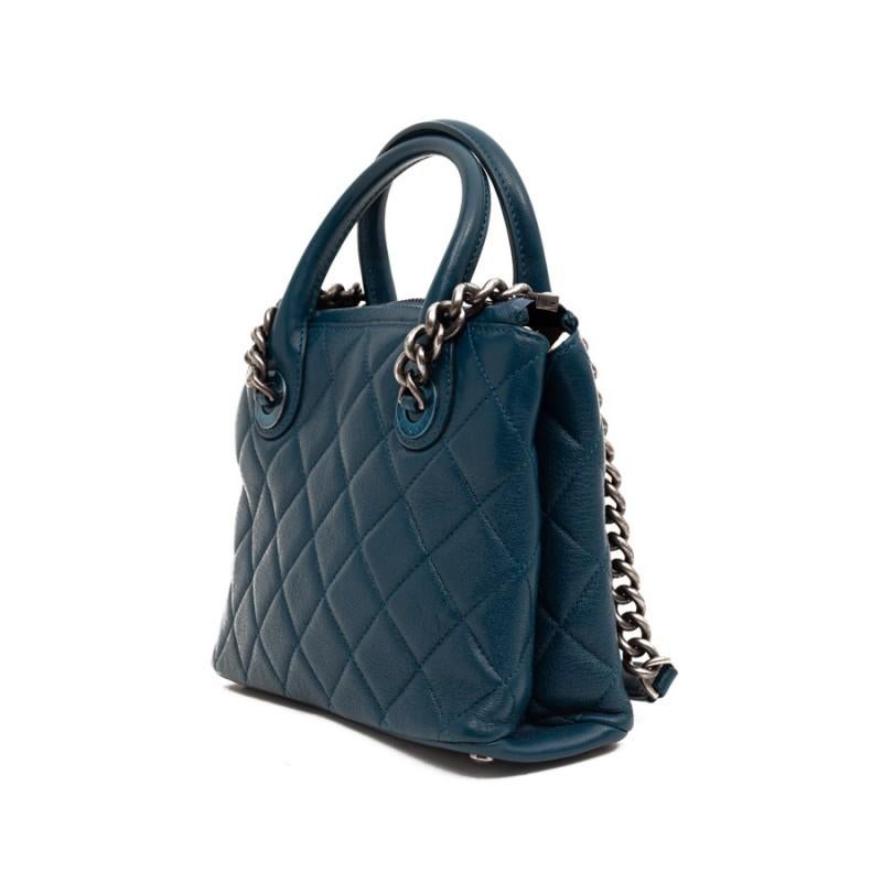 Chanel Blue Grained Leather Bag 1