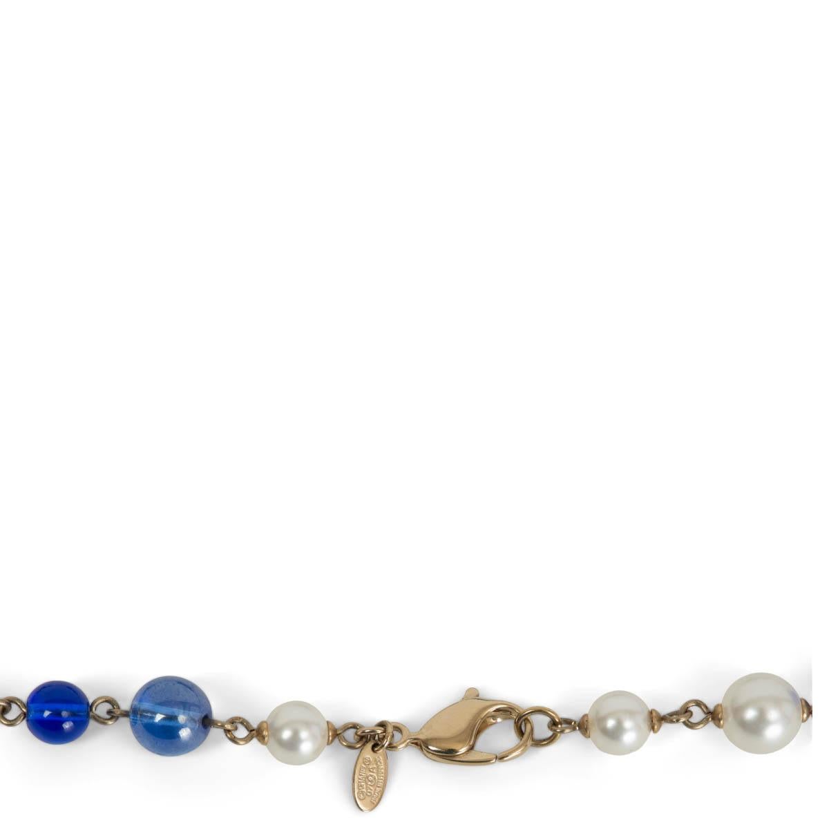 CHANEL blue & green 2007 CC FAUX PEARL & RHINESTONE Necklace 2