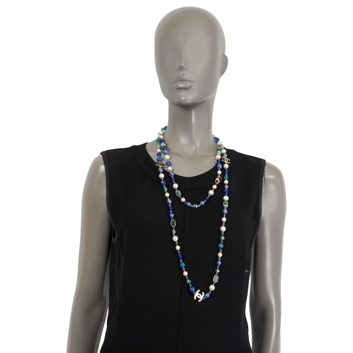 CHANEL blue & green 2007 CC FAUX PEARL & RHINESTONE Necklace 3