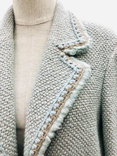 Chanel Blue Green and Taupe Long Wool Tweed Coat