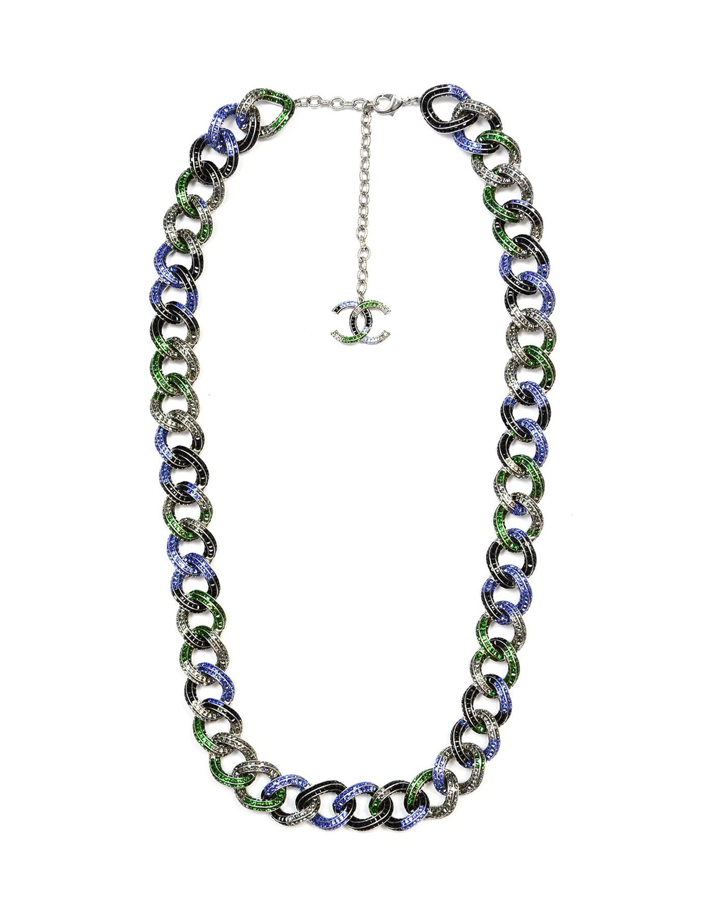 Gray Chanel Blue/Green/Black Crystal Encrusted Chain Belt 32